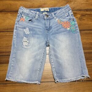 Mudd Girls Denim Shorts w/ Embroidered Pockets - Size 12